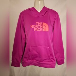 The North Face Pink Fleece Hoodie Pullover Women’s Large Logo Kangaroo Pocket